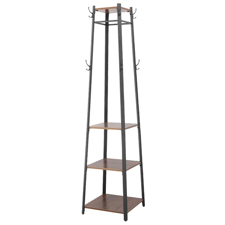 8- Hook Freestanding Coat Rack With Storage Shelves